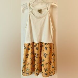 Junior Girl’s Off-White Ribbed Tank Dress w/ Full Floral Bottom